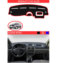 Renault Clio Alize İçin Uygun Torpido Koruma Halısı Siyah Kenar Renk Kırmızı