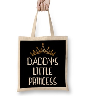 Daddy's Little Princess White Font Gold Tiara Bez Çanta Uzun Saplı