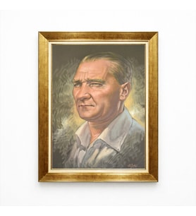 Tablore Atatürk Portresi Gold Çerçeveli Tablo - Yağlı Boya Dokulu Lüks Dekorasyon