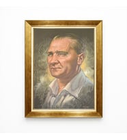 Tablore Atatürk Portresi Gold Çerçeveli Tablo - Yağlı Boya Dokulu Lüks Dekorasyon