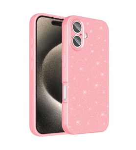 Coverzone iPhone 16 ile uyumlu Z-Jelly K?l?f Kamera Korumal? Simli I??lt?l? Renkli Parlak Silikon Kapak - A�?k Pembe