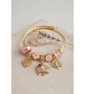 Balık Charmlı Pembe Renk Gold Bileklik 5886