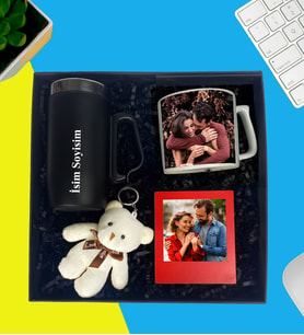 Kişiye Özel Premium Kutu Kulplu Termos Bardak Peluş Ayıcık Anahtarlık Çay Ve Nescafe Fincanı Ahşap Kırmızı Fotoğraflı Masaüstü Çerçeve