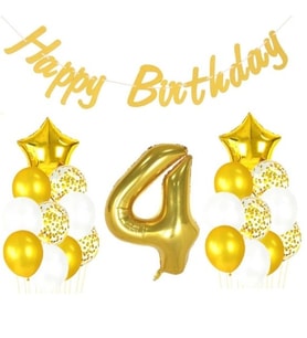 4 Yaş Altın Happy Birthday Set