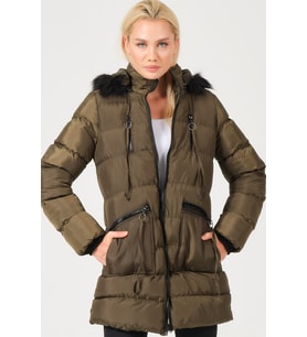 Dewberry Kadın %100 Polyester Kaban Haki Z6763 Katmanlı Kombin, Şehir ve Ofis Stili, Kazak ve Gömlek Kombini