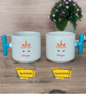 Unicorn Kupa Bardak T Mavi Kulplu Arkadaşa Kız Kardeşe Hediye