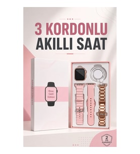 AMOLED Ekranlı Akıllı Saat 3 Kordonlu Sesli Görüşme ve Aksesuar Hediyeli