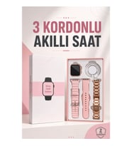 AMOLED Ekranlı Akıllı Saat 3 Kordonlu Sesli Görüşme ve Aksesuar Hediyeli
