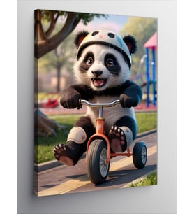 Kanvas Tablo Bisiklet Süren Sevimli Panda
