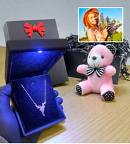 Kişiye Özel Fotoğraflı ve Işıklı Kutuda 925 Ayar Gümüş Kolye Peluş Anahtarlık Hediyeli (Model 3)