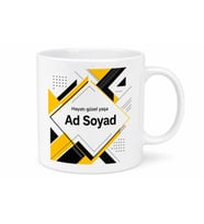 İsimli Sarı Siyah Tasarım Baskılı Kupa Bardak Kişiye Özel Hediye