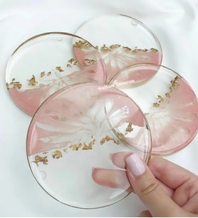 Epoksi 4 lü Bardak Altlığı Takımı (Pembe)