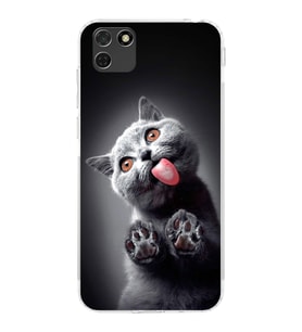 PrintiFy Huawei Y5P ile Uyumlu Kedi 2 Kamera Korumalı Şeffaf Kılıf