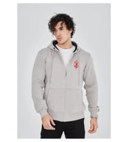 Unisex Baskılı Tam Fermuarlı Kapşonlu SweatShirt - Boyalı Gri