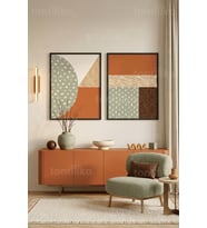 Modern Geometrik Sanat 2'li Ahşap Çerçeveli Tablo Seti