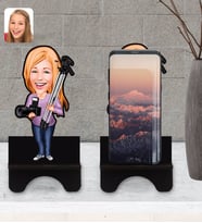 BK Gift Kişiye Özel Kadın Fotoğrafçı Karikatürlü Ahşap Biblo Telefon Standı-1