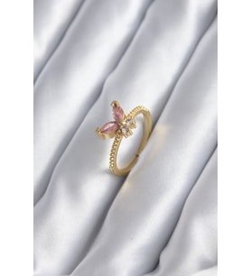 Gold Renk Pembe Zirkon Taşlı Model Kadın Yüzük TJ-BYK2842