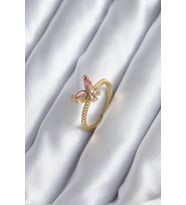 Gold Renk Pembe Zirkon Taşlı Model Kadın Yüzük TJ-BYK2842