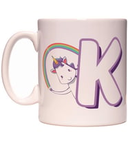 K Harfi Unicorn Boynuzlu At Tasarım Renkli Harfli Kupa Bardak