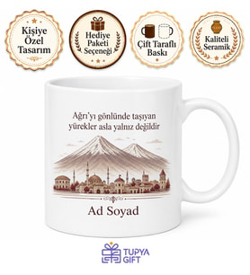 Ağrı Memleket Temalı İsme Özel Baskılı Kupa Bardak Hediye