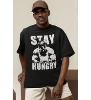 Tasarım Stay Hungry Arnold Fitness Bodybuilding Baskılı Unisex Oversize Tişört