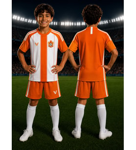 Çocuk Halı Saha Futbol forması Seti Turuncu-Beyaz Forma+Şort+Çorap