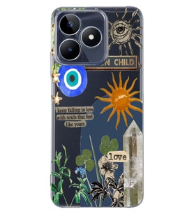 Realme C53 Uyumlu Moon Child Desenli Şeffaf Telefon Kılıfı