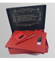 KİŞİYE ÖZEL KIRMIZI RENK KALEM DEFTER AYNA SETİ