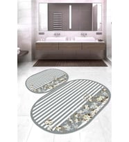 Dijital Baskılı Kaymaz Taban Yıkanabilir Oval 2'li Klozet Takımı Banyo Paspası NOKZ-HT-200 (Gri)