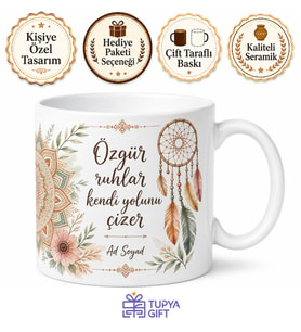 Boho Tarzı Özel Tasarım Baskılı Porselen Kupa Bardak Hediye Bohemian Desen