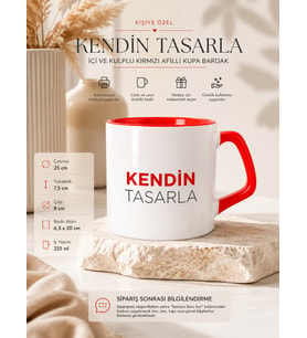 Kişiye Özel İçi ve Kulpu Kırmızı Afilli Kupa Bardak 225 ml – Sublimasyon Baskıya Uygun Kendin Tasarla Seramik Kupa