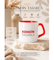 Kişiye Özel İçi ve Kulpu Kırmızı Afilli Kupa Bardak 225 ml – Sublimasyon Baskıya Uygun Kendin Tasarla Seramik Kupa