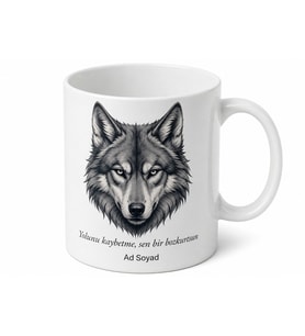 Bozkurt Temalı Baskılı Kupa Bardak Hediye Türk Motifli Özel Tasarım Porselen Mug