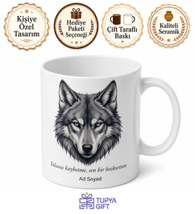 Bozkurt Temalı Baskılı Kupa Bardak Hediye Türk Motifli Özel Tasarım Porselen Mug