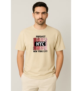 Erkek - Kadın %100 Pamuk New York City Parshey Baskılı Yarım Kollu Bisiklet Yaka T-Shirt