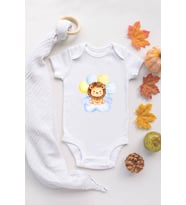 Unisex Bebek Balon Aslan Baskılı Beyaz Çıtçıtlı Pamuklu Zıbın