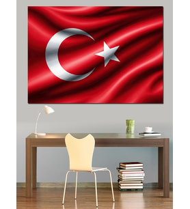 Dalgalanan Ay Yıldızlı Türk Bayrağı Dekoratif Kanvas - Mdf Ahşap Tablo