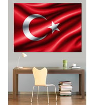 Dalgalanan Ay Yıldızlı Türk Bayrağı Dekoratif Kanvas - Mdf Ahşap Tablo