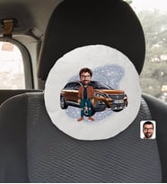 BK Gift Kişiye Özel Plakalı Erkek Peugeot 3008 Karikatürlü Yuvarlak Araç Koltuk Yastığı-2