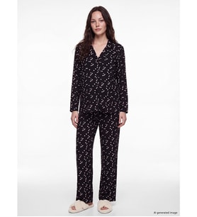 LCW DREAM Siyah Gömlek Yaka Kalp Baskılı Hamile Pijama Takımı