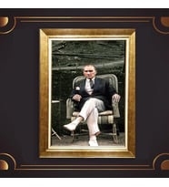 Özel Seri Paspartulu Çerçeveli Atatürk Tablo l33 (Gold)
