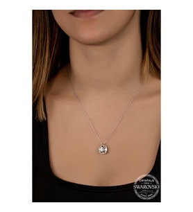 Swarovski Crystal Taşlı Kare Gümüş Kadın Kolye