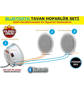 BLUETOOTH TAVAN HOPALÖR SETİ (1 Adet Bluetooth Hoparlör + 2 adet Pasif Hoparlör)