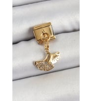316L Çelik Sallantılı Zirkon Taşlı Balık Kuyruğu Model Gold Renk Nomination Charm - TJ-BC1404