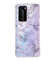 Huawei P40 Pro Uyumlu Kapak Floral Lila Tasarımlı Şeffaf Silikon Kılıf