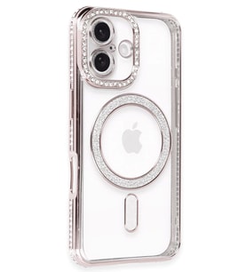 Newface Apple iPhone 16 Kılıf Joke Simli Magneticsafe Kılıf - Pembe
