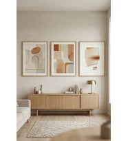 Doğal Tonlarda Minimalist Soyut Geometrik 3’lü Ahşap Çerçeveli Tablo Seti