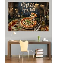 Pizza Italian Lezzetli Yemek Afişi Dekoratif Kanvas - Mdf Ahşap Tablo