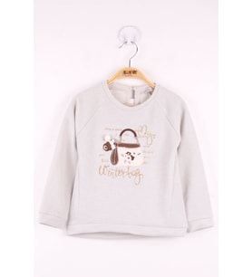 Toontoy Kız Çocuk Çanta Nakışlı Sweatshirt (Gri-Melanj)