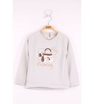 Toontoy Kız Çocuk Çanta Nakışlı Sweatshirt (Gri-Melanj)